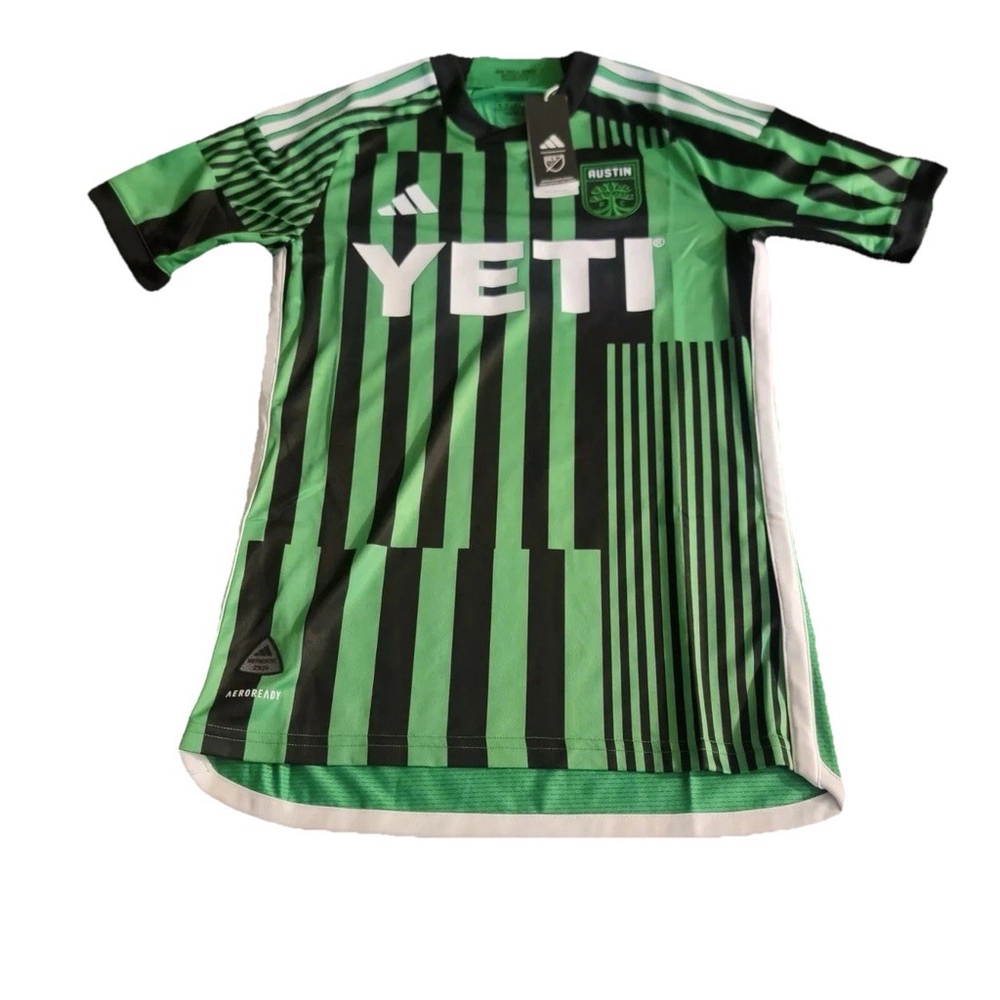 Adidas MLS Austin FC Men Soccer Jersey HI1836 Green Stripe Black Sz Xs Flaw neck - Picture 1 of 16